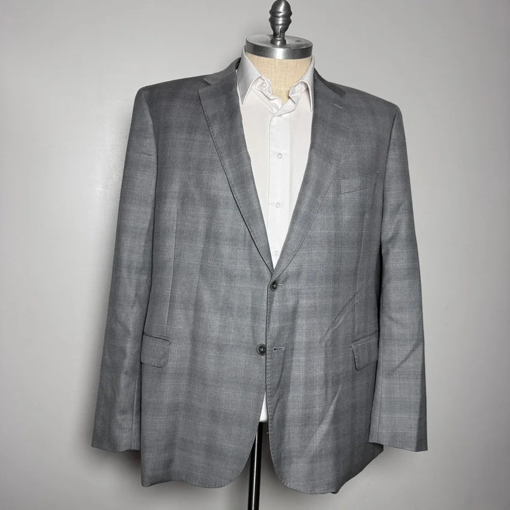 Joseph‎ Abboud Blazer Mens 52L Grey Glen Plaid Super 120s Wool Two Button Jacket